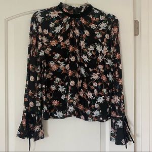 BP Floral Long Sleeve Blouse with Velvet Detail